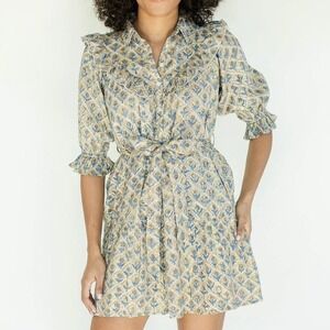 Victoria Dunn Clara the Label cotton shirt dress M French Oak metallic